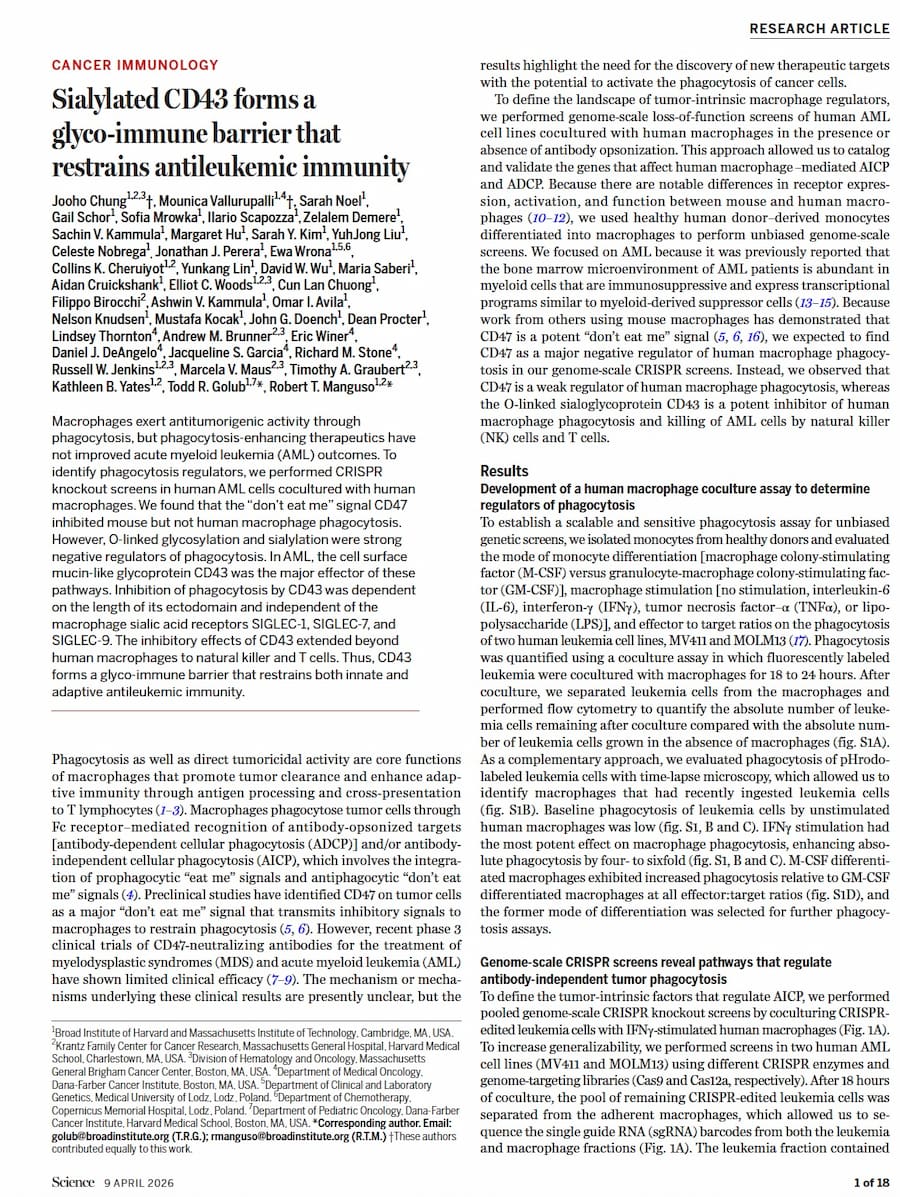 Science 2026 — Sialylated CD43 glyco-immune barrier